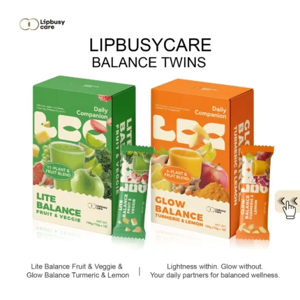 LIPBUSYCARE LITE & GLOW Daily Wellness Ritual - A Perfect Pair of Turmeric-Ginger Lemon Sip & Fruity Kale-Chia Fiber Blend.